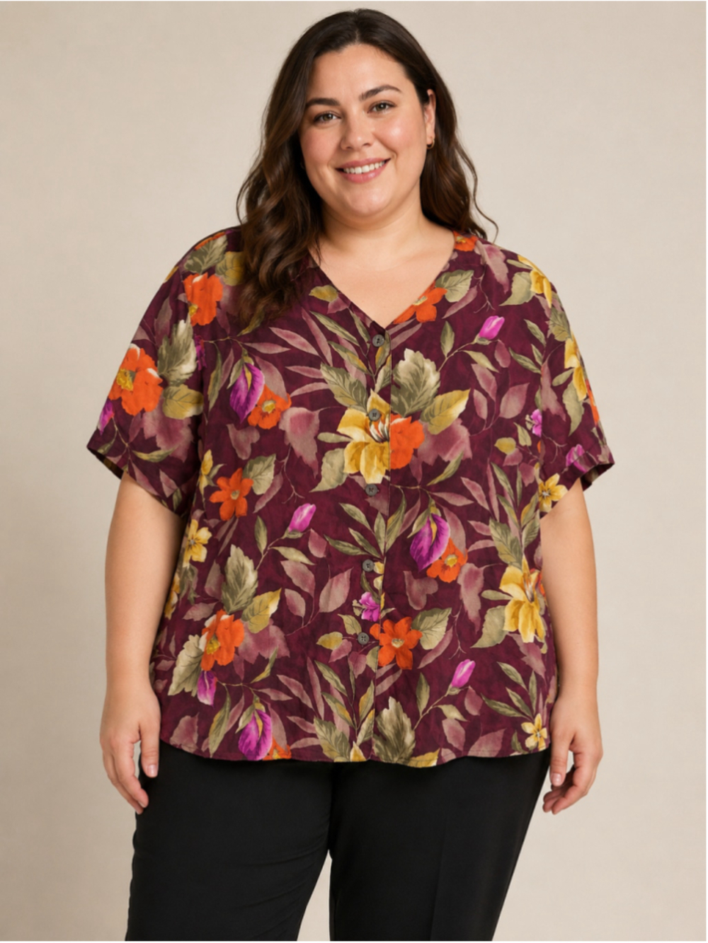 Jennifer Moore Women’s Plus Size 20W 100% Silk Floral Button-Front Blouse